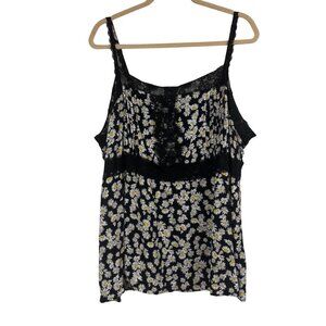Torrid Plus Size 3X Black Daisy Print Lace Trim Camisole Top Y2K Spring Summer